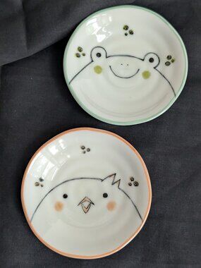 Kotobuki Kanemi 4" Ceramic Dish Chick & Frog Plates Japan Trinket Dish
